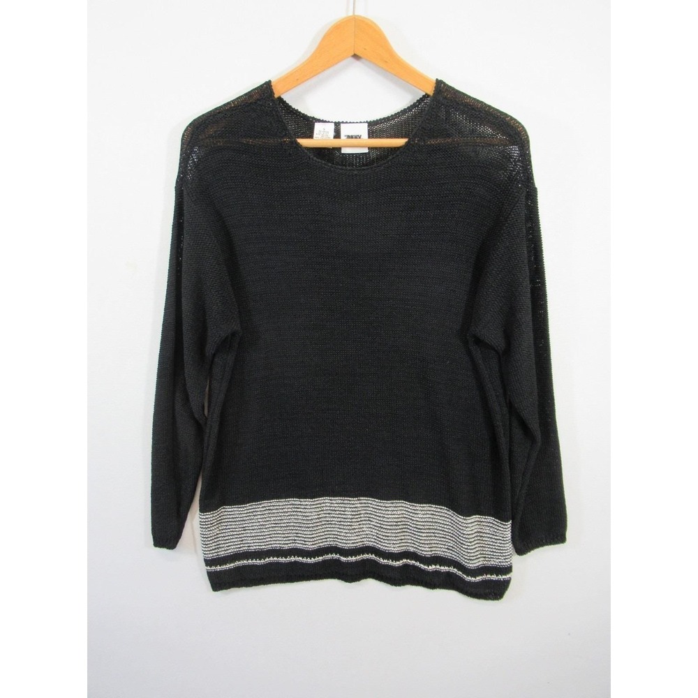 Vintage 90s DKNY Open Knit Sweater Women Small Black Oversized Beachy Coastal